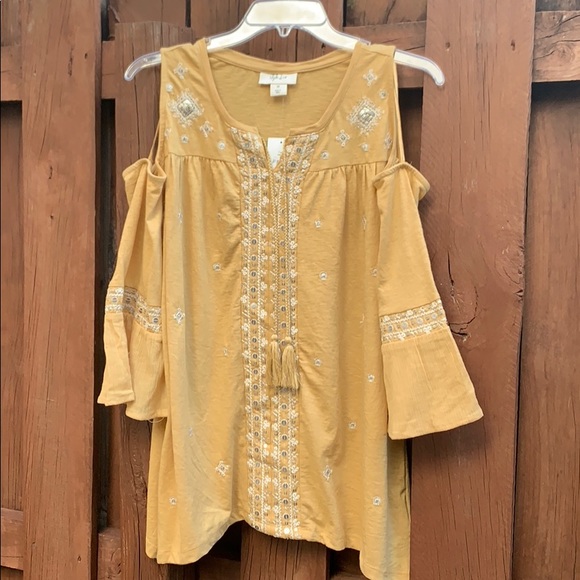 Style & Co Embroidered Sequin Cold Shoulder Top - Picture 2 of 5